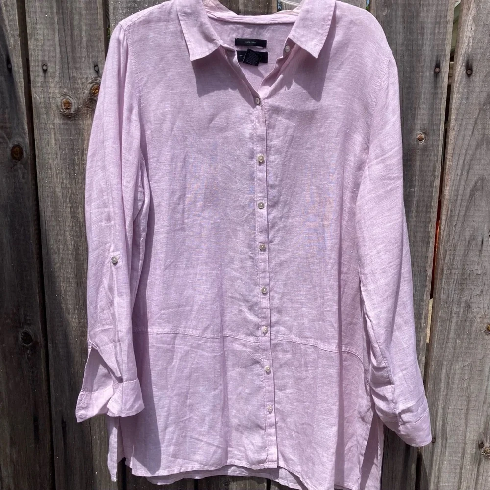 Tahari 100% linen over shirt. Soft lilac. Size XL - Picture 5 of 6